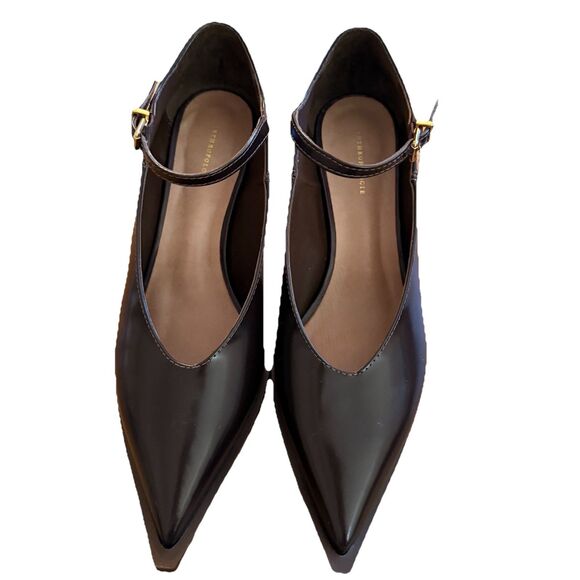 Anthropologie Western Kitten Heel Sz EU 38 Brown Leather Pointed Mary Jane Pumps - Picture 3 of 8